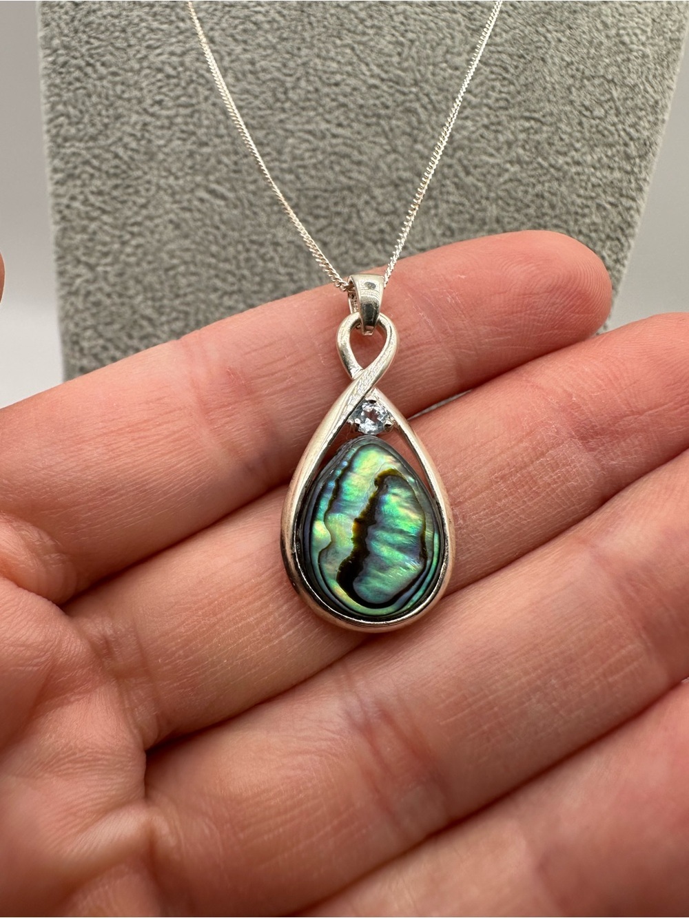 925 Sterling Silver Abalone Shell Teardrop Infinity Pendant Necklace NV Accent